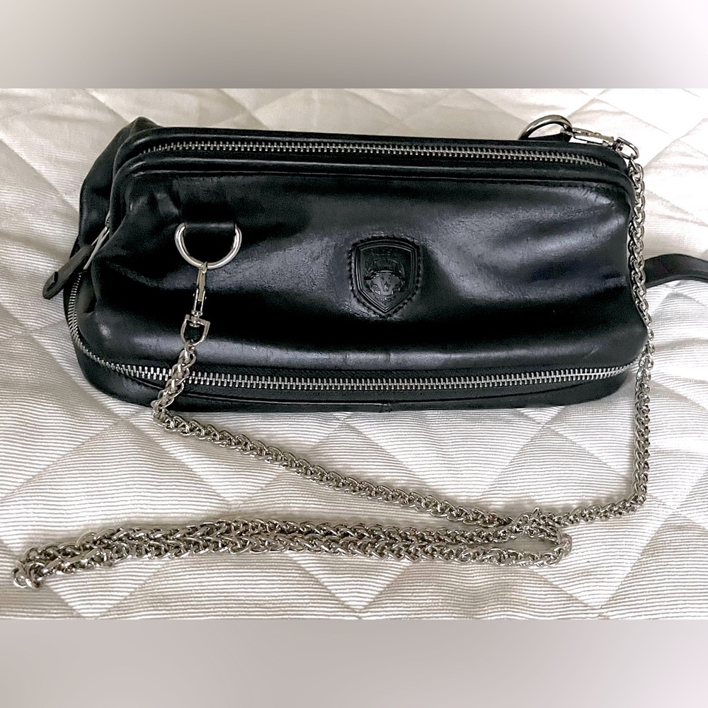 Rudsak black real leather shoulder crossbody bag purse metal chain strap Goth